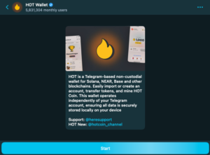 Esempio di Mini App (Hot Wallet) con una spunta blu, certificata da Telegram. Fonte: Telegram